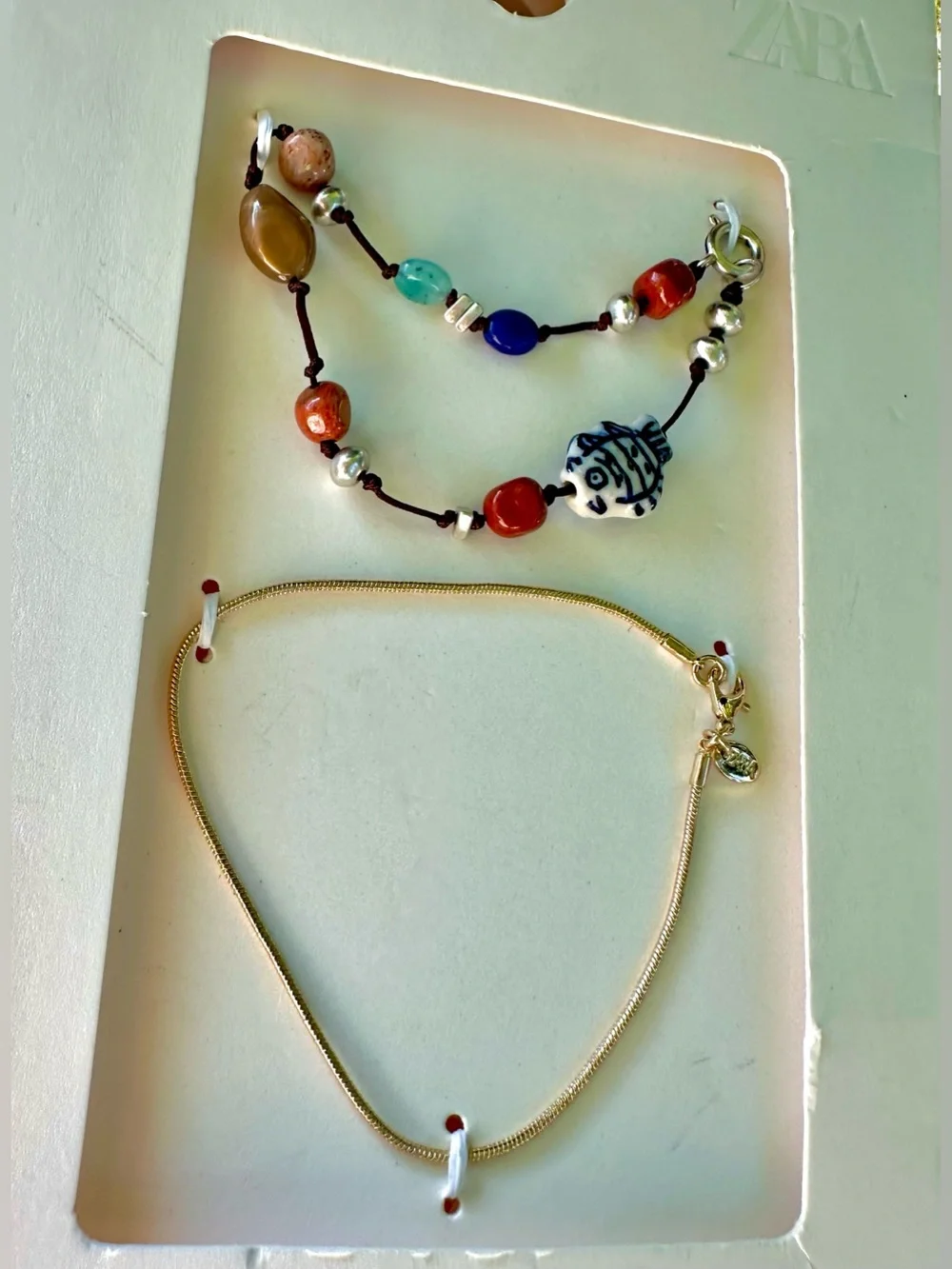 Zara Multicolor Beaded Bracelet Set with Gold Chain